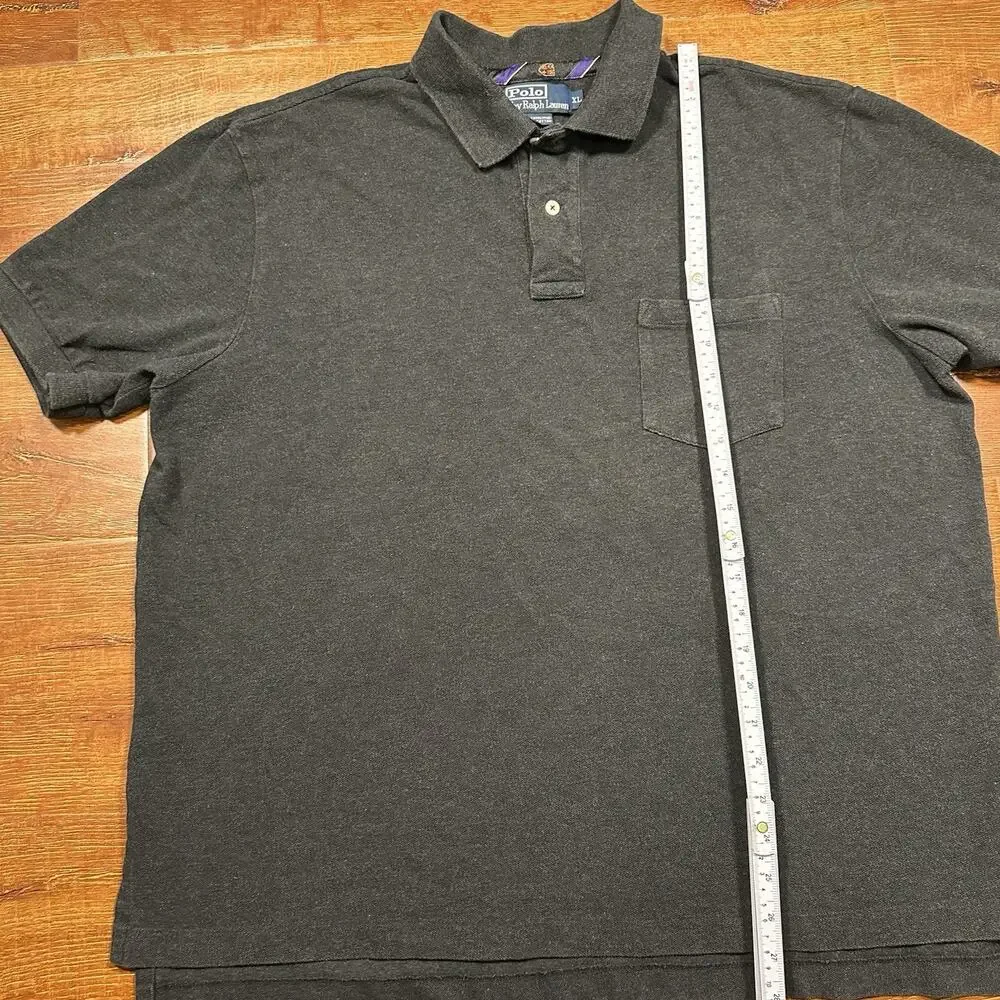 Vintage Ralph Lauren Polo Shirt Mens XL Gray Pique Knit Pocket 90s VTG Pony